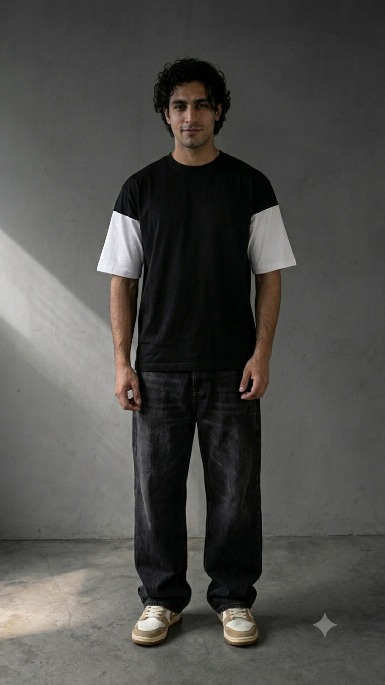T-Shirt Bicolore Nyovi - Noir & Blanc avec Embroidery Arabe – Image 3