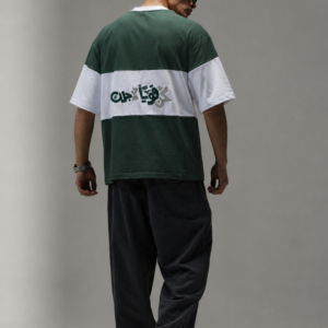 T-Shirt Bicolore Nyovi - Vert & Blanc avec Embroidery Arabe