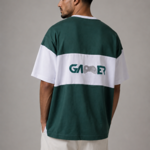 T-Shirt Bicolore Nyovi - Vert & Blanc avec Embroidery Arabe