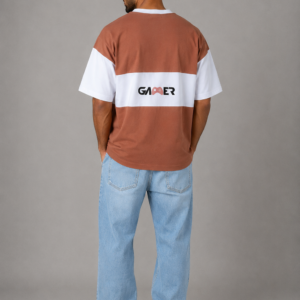 T-Shirt Bicolore Nyovi - Marron & Blanc avec Embroidery Arabe