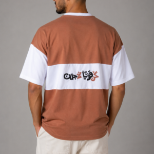 T-Shirt Bicolore Nyovi - Marron & Blanc avec Embroidery Arabe